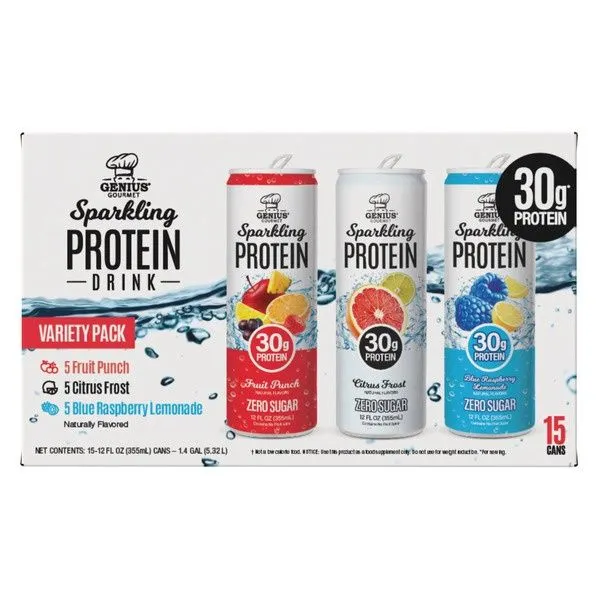 Genius Gourmet Sparkling Clear 30g Protein Variety Pack, 12 fl oz - 15-Pack - MSRP $37.99 - SEE LINK