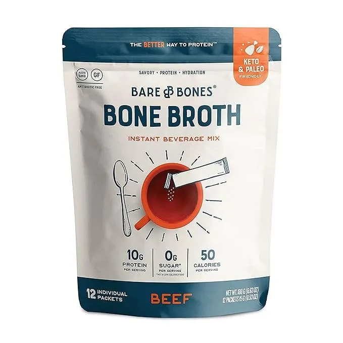 Bare Bones Beef Bone Broth Instant Powdered Mix, 12-Pack - MSRP $9.99