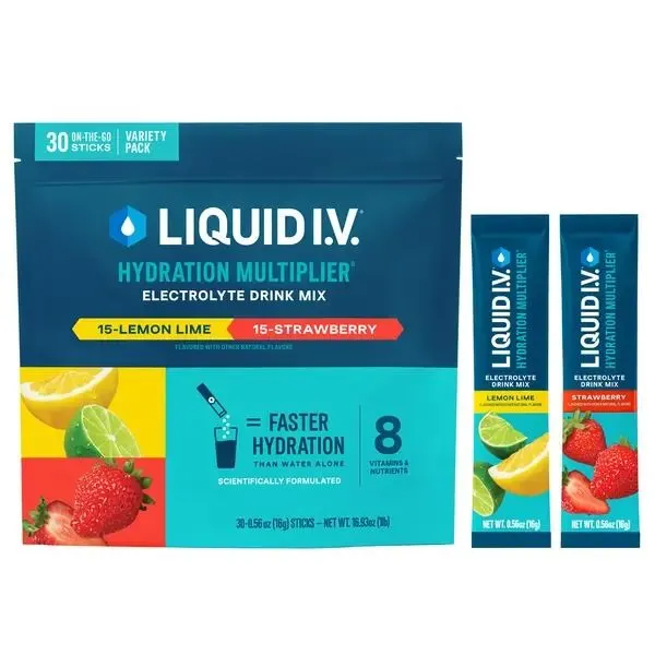 Liquid I.V. Hydration Multiplier Variety Pack - Lemon Lime and Strawberry - 30-Pack - MSRP $32.99