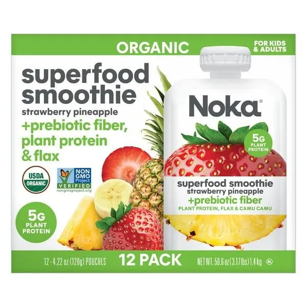 NOKA Organic Strawberry Pineapple Superfood Smoothie, 4.22 oz. - 12-Pack - MSRP $25.99
