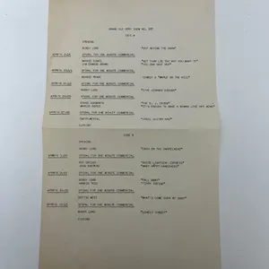 Vintage Radio Cue Sheet For The Grand Ole Opry Show No. 387.