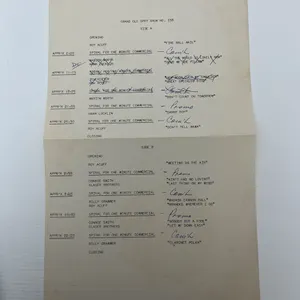 Vintage Radio Cue Sheet For The Grand Ole Opry Show No. 338.