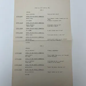Vintage Radio Cue Sheet For The Grand Ole Opry Show No. 374