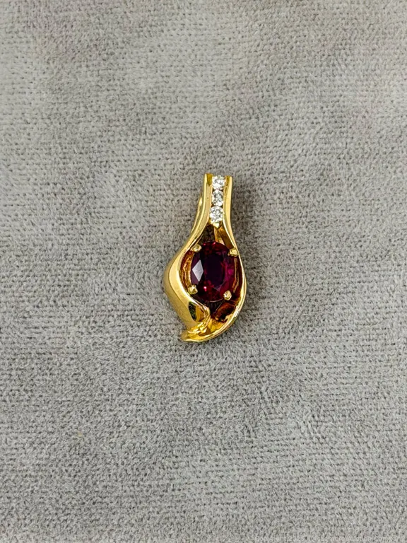 14K White Gold Ruby and Diamond Drop Pendant