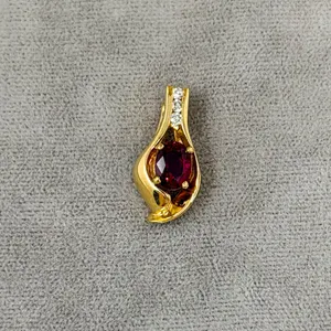 14K White Gold Ruby and Diamond Drop Pendant