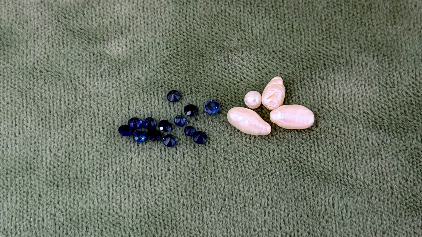 Loose Blue Faceted Stones and Pearl-Like Pieces