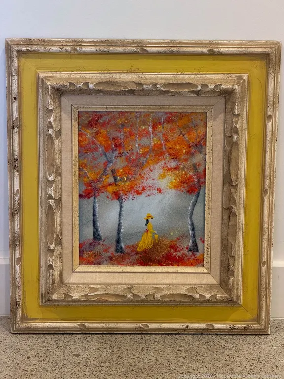 Framed Autumn Scene With Woman in Yellow