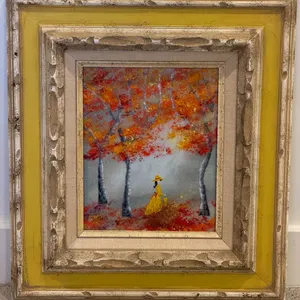 Framed Autumn Scene With Woman in Yellow