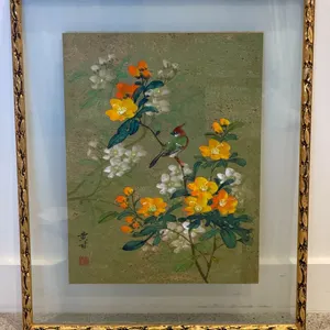 Framed Chinese Bird and Flower Artwork
