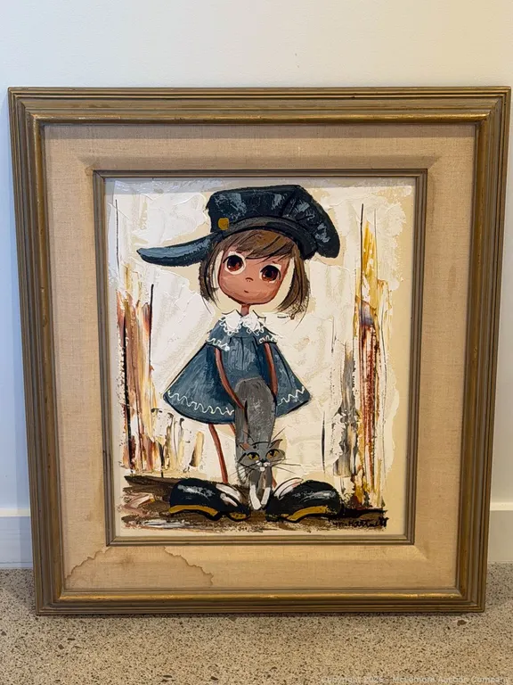 Hartnett Signed Big-Eyed Child With Cat Painting