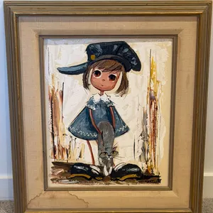 Hartnett Signed Big-Eyed Child With Cat Painting