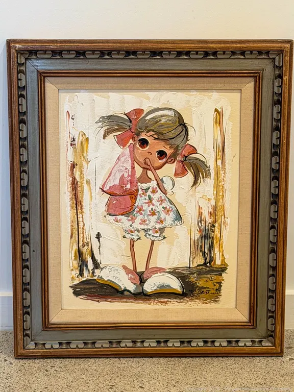 M. Hartnett Signed Big-Eyed Girl Painting