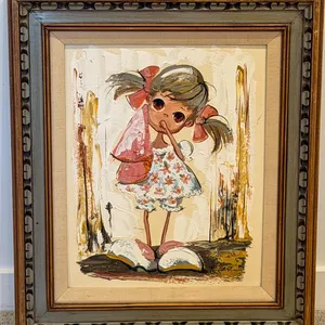 M. Hartnett Signed Big-Eyed Girl Painting