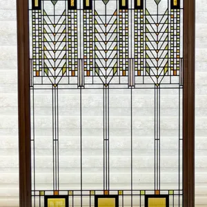 Frank Lloyd Wright-Inspired Framed Art Glass Panel