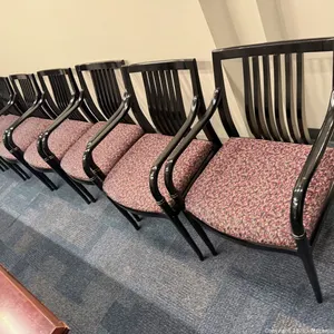 Seven Upholstered Office Chairs, Black Lacquer Frames