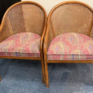 Pair of Hollywood Regency Pressed Cane Armchairs