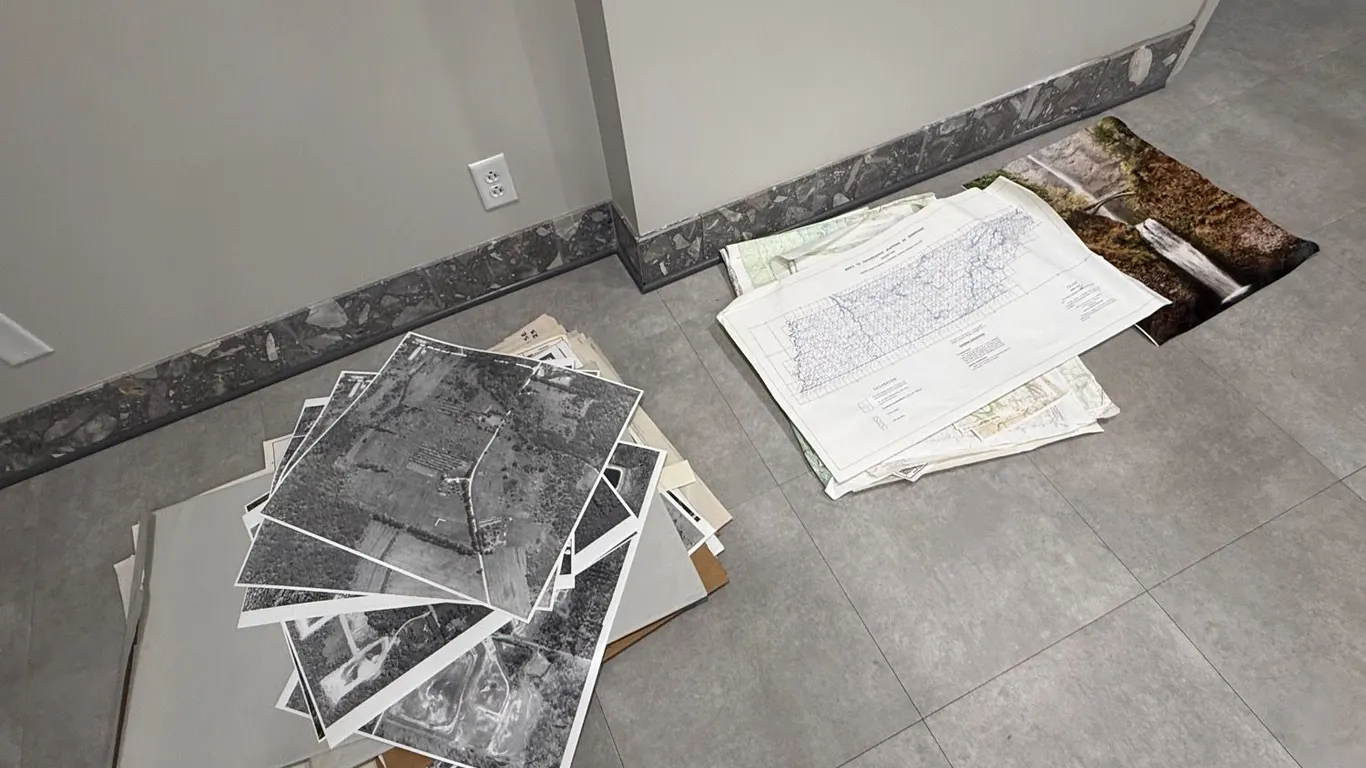 Enlarged Aerial Photos and Topographic Maps
