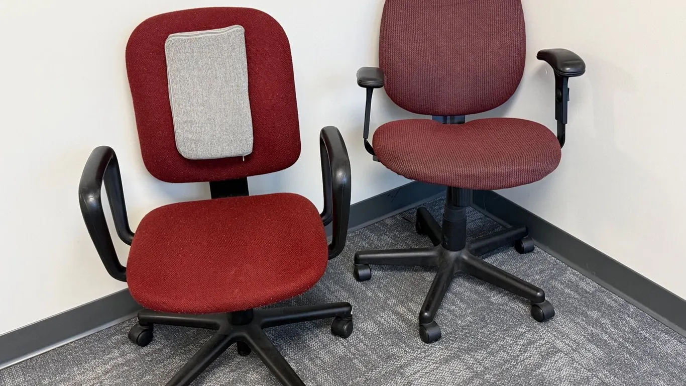 Pair of Maroon Upholstered Office Chairs, Adjustable Height