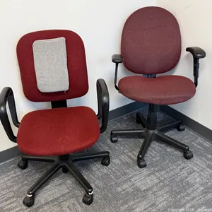 Pair of Maroon Upholstered Office Chairs, Adjustable Height