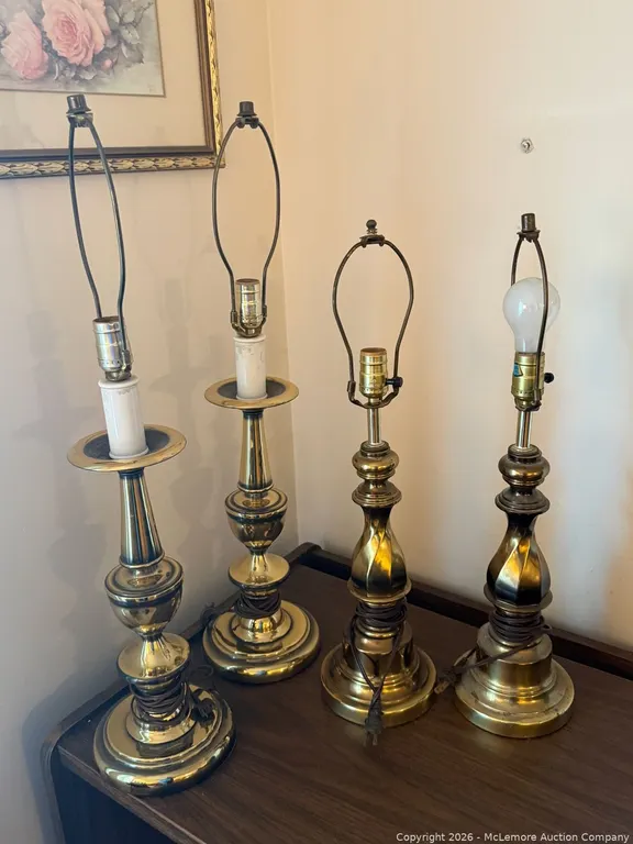 Two Pairs of Brass Lamps