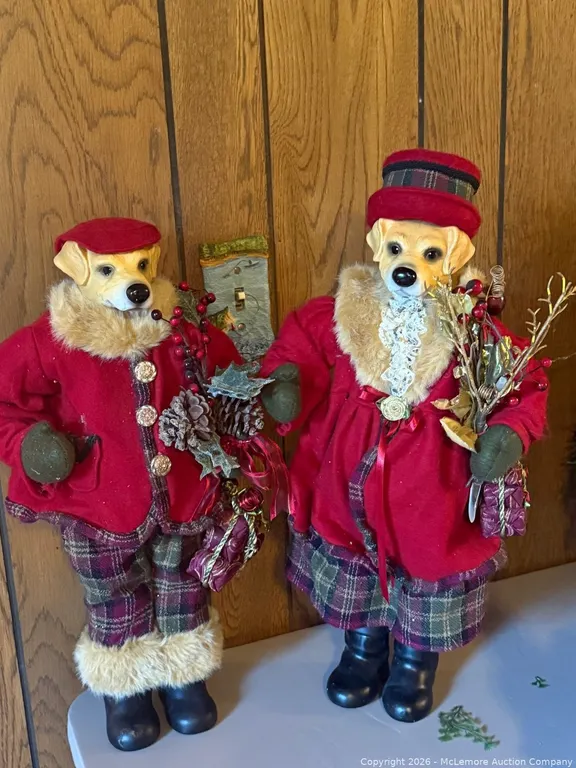 Pair of Christmas Dog Statues