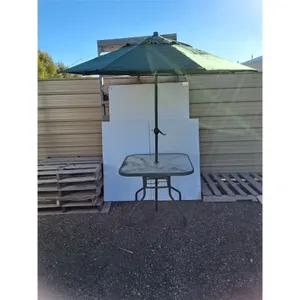 **Glass Patio Table 34.75" x 34.75" x 28" & Umbrella- Can't Ship