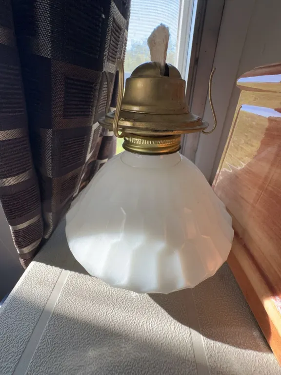 Brass and White Pressed Glass Kerosene Lamp Base