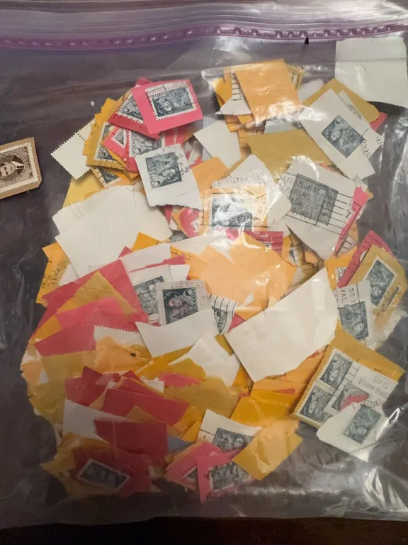 Bag of Mixed Vintage Postage Stamps on Paper Assorted Colours and Designs
