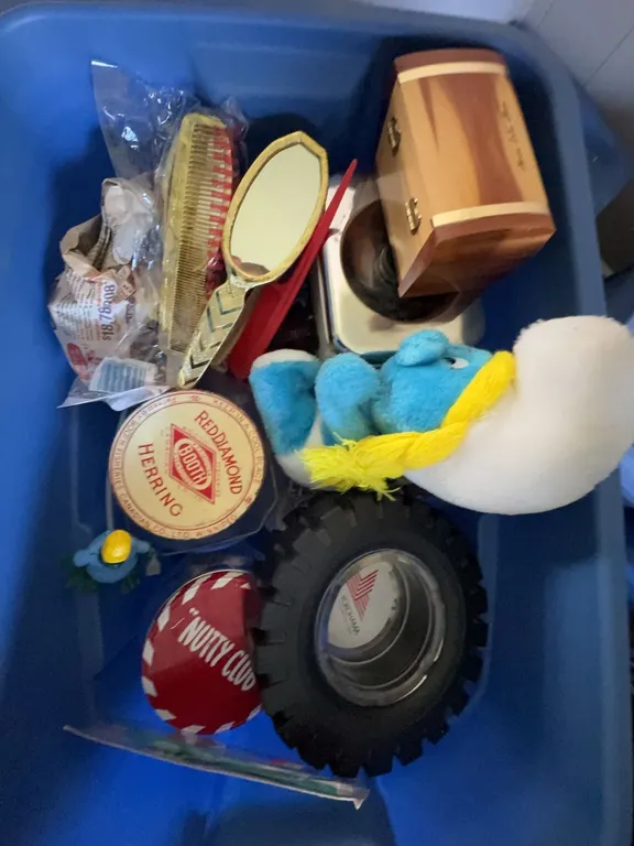 Collectibles Lot: Smurf Doll, Booth Reddimond Herring Jar, 22K Gold Plate