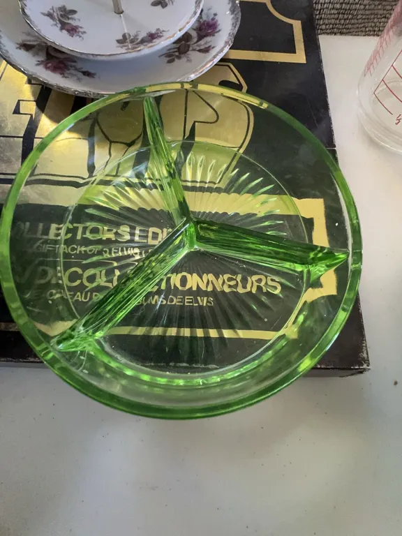 Green Glass Three-Compartment Divided Serving Dish