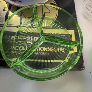 Green Glass Three-Compartment Divided Serving Dish
