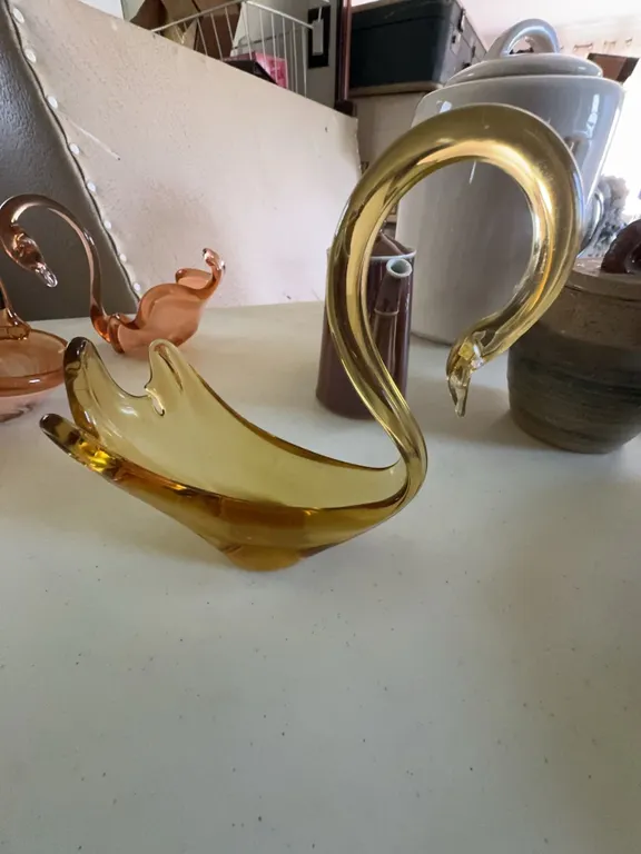 Altaglass Hand Made Amber Glass Swan, Medicine Hat Alberta