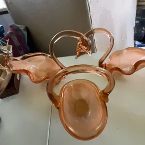 Three Pink Art Glass Swan-Shaped Dishes