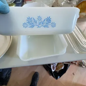 Fire King Blue Floral Pattern Milk Glass Baking Dish Set