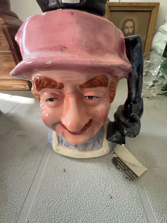 Royal Doulton Character Jug with Pink Hat and Brown Mustache