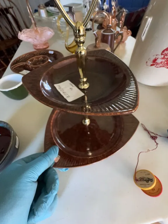 Mid-Century Medalta Pottery Two-Tiered Brown Serving Tray