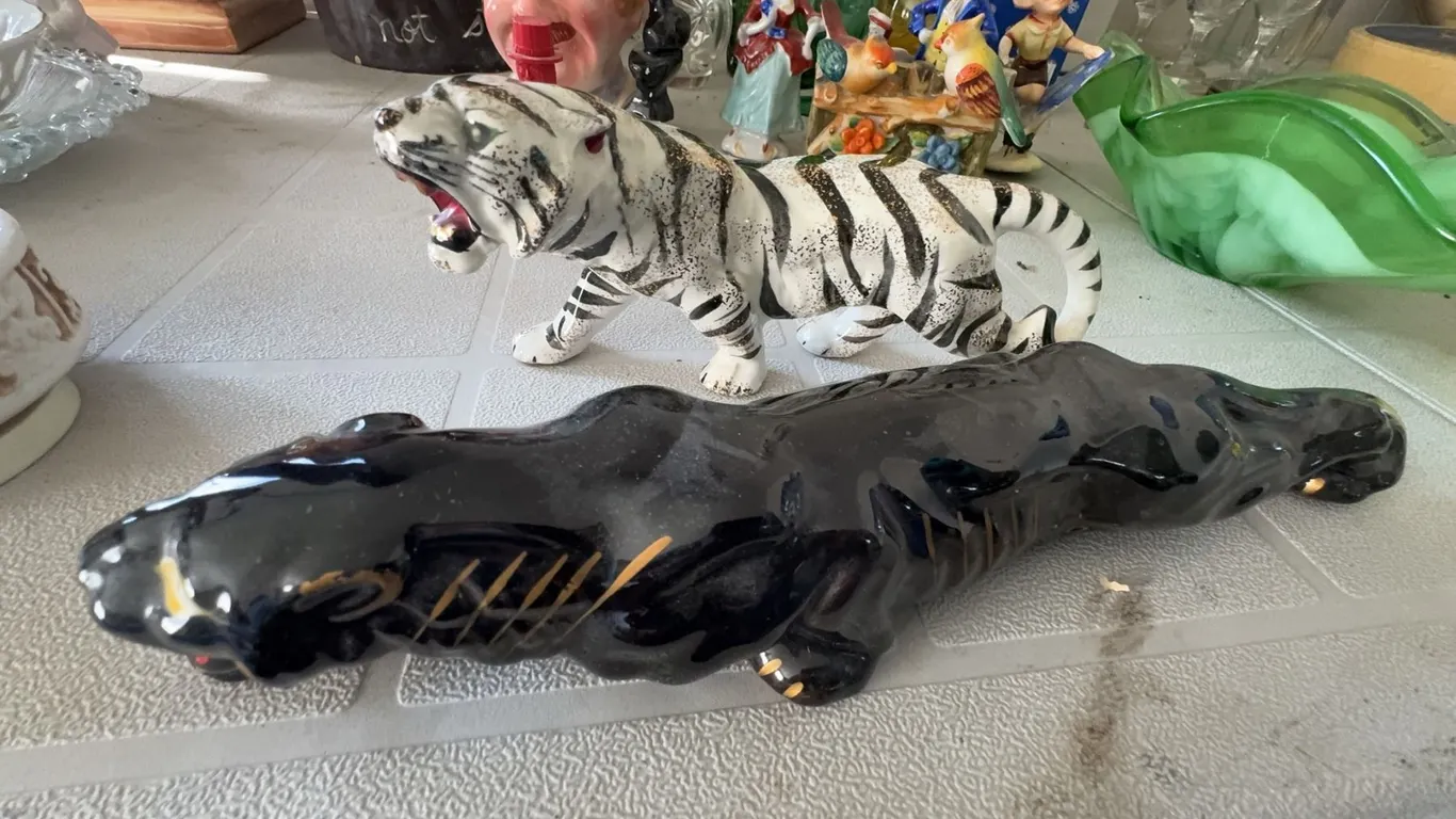 Ceramic Tiger and Black Panther Figurines