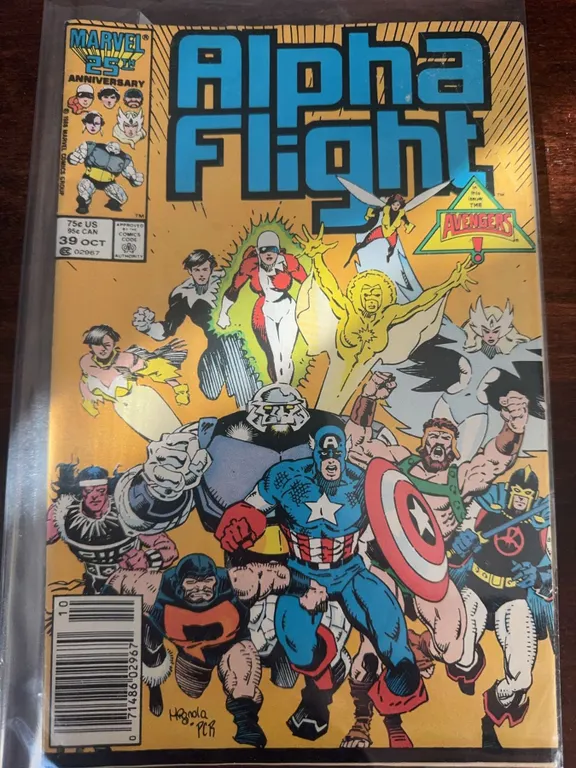 Marvel Alpha Flight #39 Comic Book, October 1986, Captain America Cover, 25th Anniversary