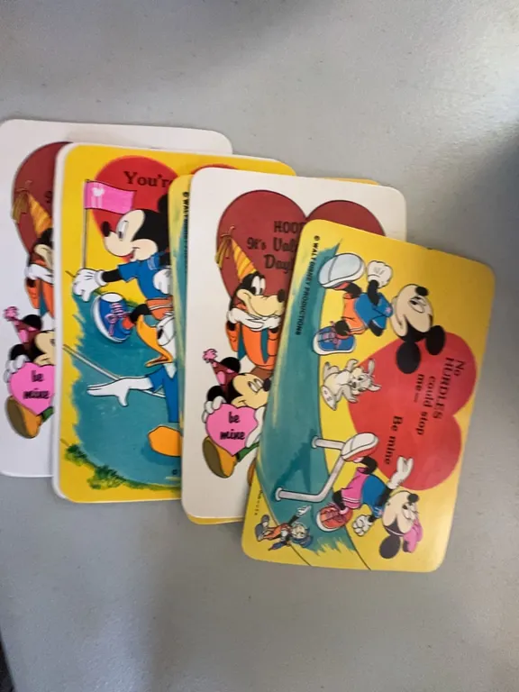 4 Vintage Mickey Mouse Valentine post Cards