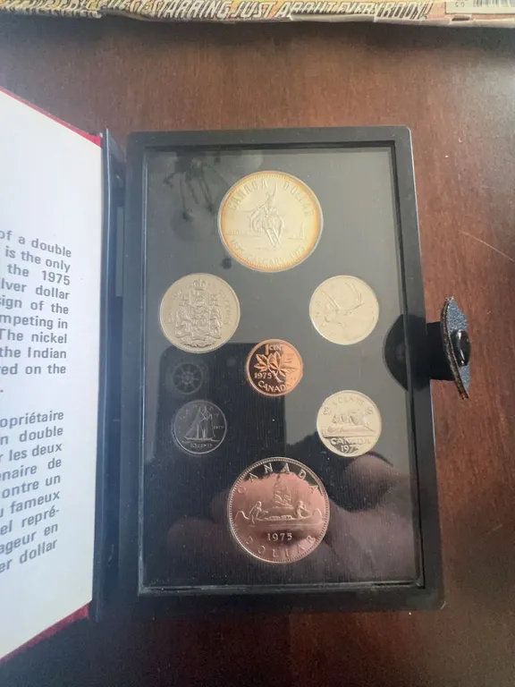1975 Royal Canadian Mint Double Struck Silver and Nickel Dollar Coin Set in Case
