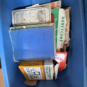 Vintage Ephemera and Documents in Blue Storage Bin