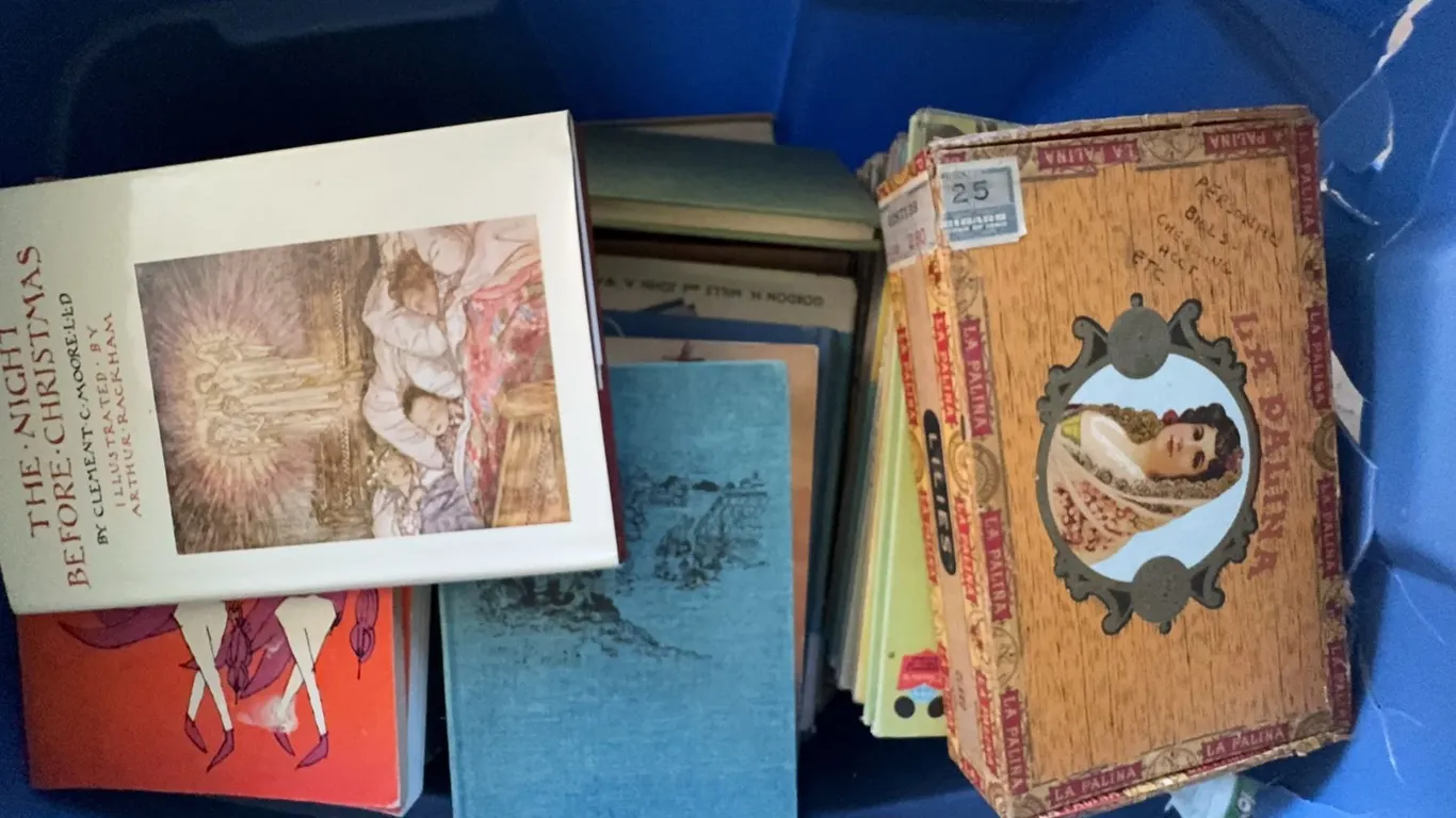 Vintage Hardcover and Paperback Books with La Palina Cigar Box