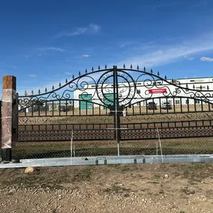NEW/UNUSED 20' TIMBER & STEEL DRIVEWAY GATE - SCROLL WORK MOTIF