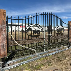 NEW/UNUSED 20' TIMBER & STEEL DRIVEWAY GATE - COW MOUNTAIN IRONWORK MOTIF