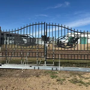 NEW/UNUSED 20' TIMBER & STEEL DRIVEWAY GATE - RAVEN MOUNTAIN IRONWORK MOTIF