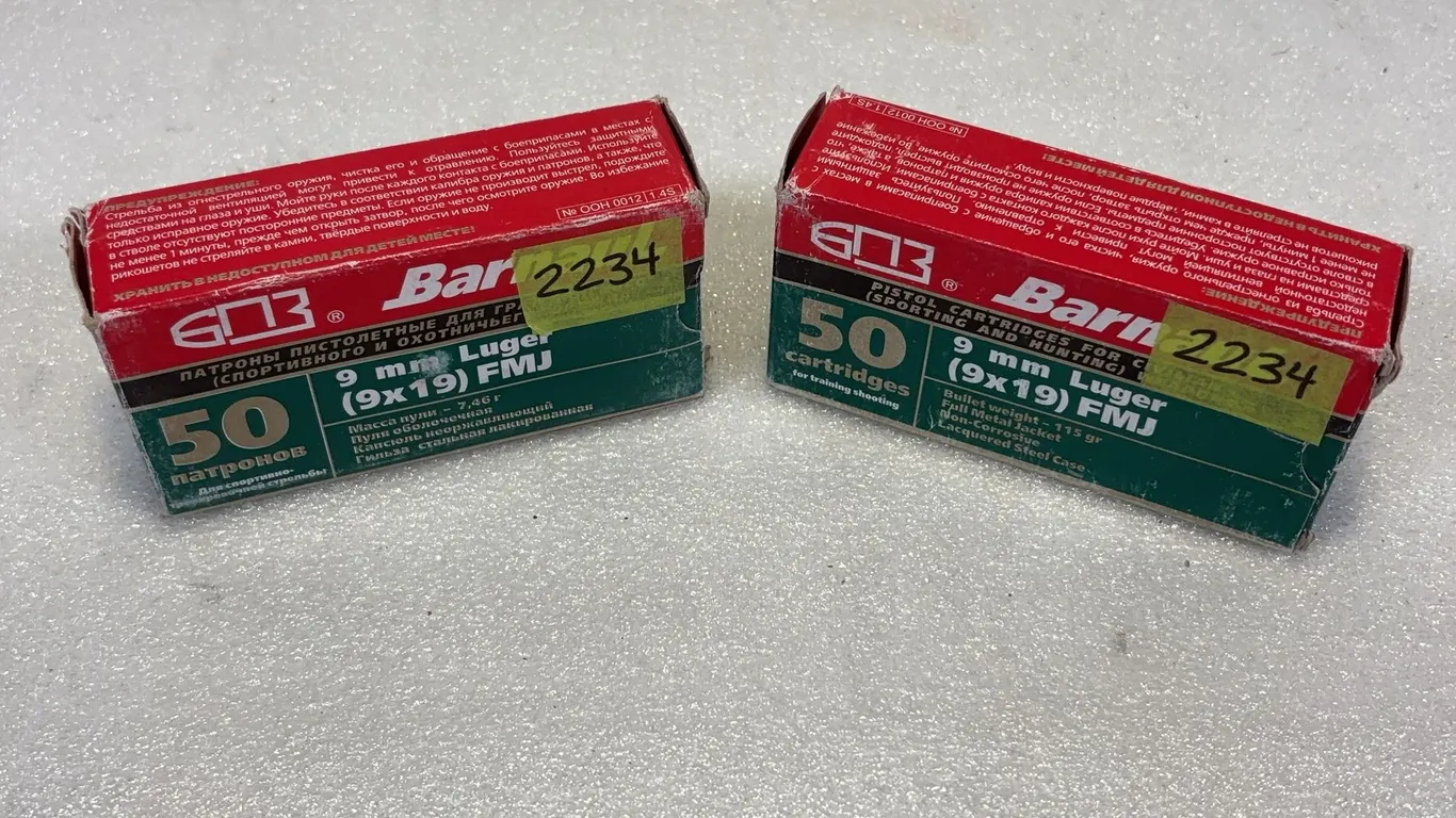 2 - Barnaul 9mm Cal Luger FMJ, Approx. 50 Rounds Per Box *Unreserved*