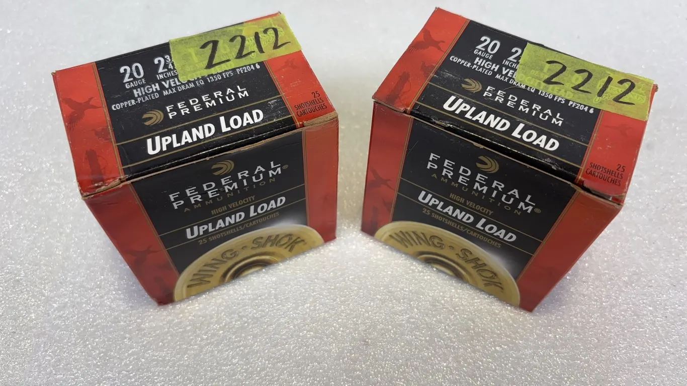 2 - Boxes of Federal Premium High Velocity Upland Load 20 Ga Shells, Approx. 25 Shells Per Box *Unreserved*