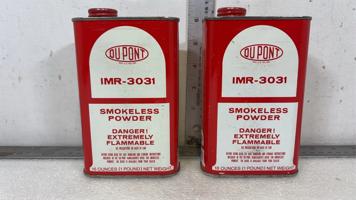 2 - Cans of Du Pont IMR 3031 Smokeless Powder, Approx. 6"x4" *Unreserved*
