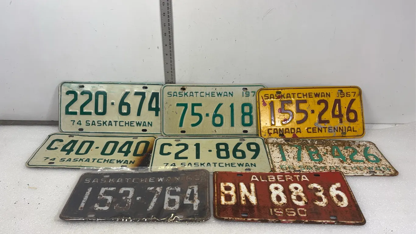 Vintage Sask, AB Collectible License Plates, Approx. 8 pce *Unreserved*