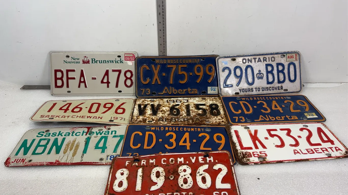 Vintage New Brunswick, AB, Sask Collectible License Plates, Approx. 10 pce *Unreserved*